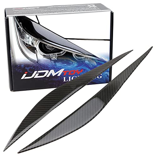iJDMTOY Gloss Black Real Carbon Fiber Front Road Illuminating Light Eyebrow Covers Compatible with 20122015 BMW F30 F31 3 Series PreLCI Sedan 4Door - Image 1