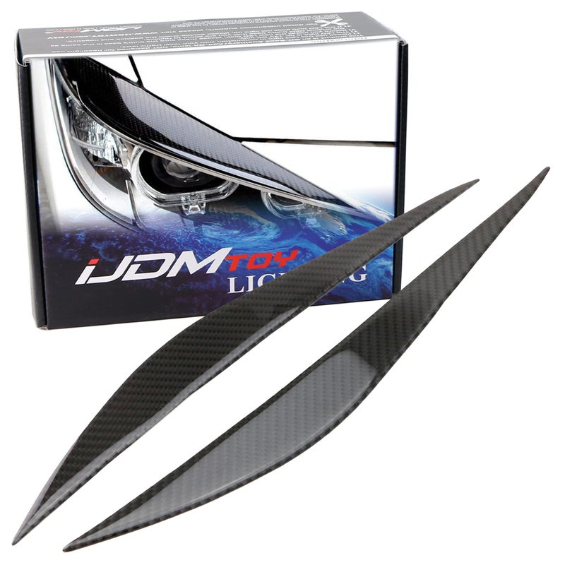 iJDMTOY Gloss Black Real Carbon Fiber Front Road Illuminating Light Eyebrow Covers Compatible with 20122015 BMW F30 F31 3 Series PreLCI Sedan 4Door - Image 2