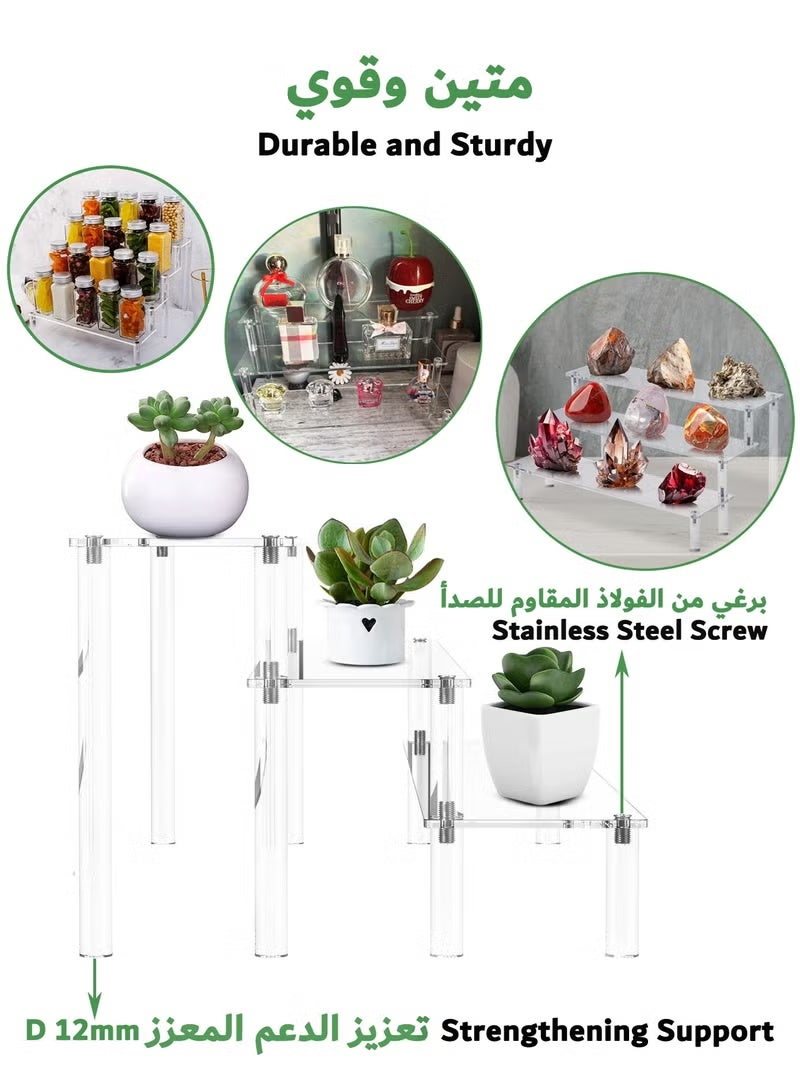 حامل عرض أكريليك، حامل منظم عطور من 3 طبقات، حامل كب كيك شفاف، حامل عرض كبير للأشكال، أرفف حلويات للحفلات، منظم مكياج، حامل ناهض من الكريستال للديكور - Image 4