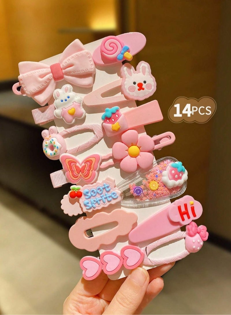 مشابك شعر للبنات مجموعه من 14  قطعه مشبك شعر بتصاميم متنوعه و الوان زاهيه مناسبة لـ حفلات أعياد الميلاد، المدرسة، والمناسبات الخاصة.