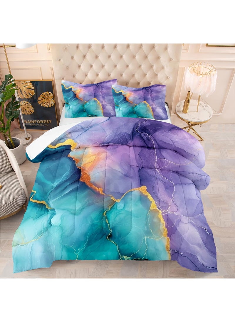 CCoutueChen CCoutueChen Blue Purple Marble Comforter Set Queen Size Teal Ombre Abstract Bedding Set Women Men Modern Aesthetic Comforters 3 Pieces Gold Marbling Art Bed Sets Soft Lightweight 90x90 Comforter Sets  - Image 2