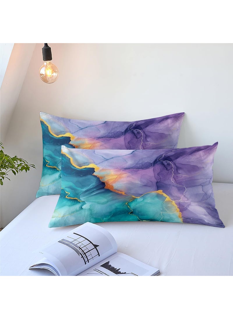 CCoutueChen CCoutueChen Blue Purple Marble Comforter Set Queen Size Teal Ombre Abstract Bedding Set Women Men Modern Aesthetic Comforters 3 Pieces Gold Marbling Art Bed Sets Soft Lightweight 90x90 Comforter Sets  - Image 5