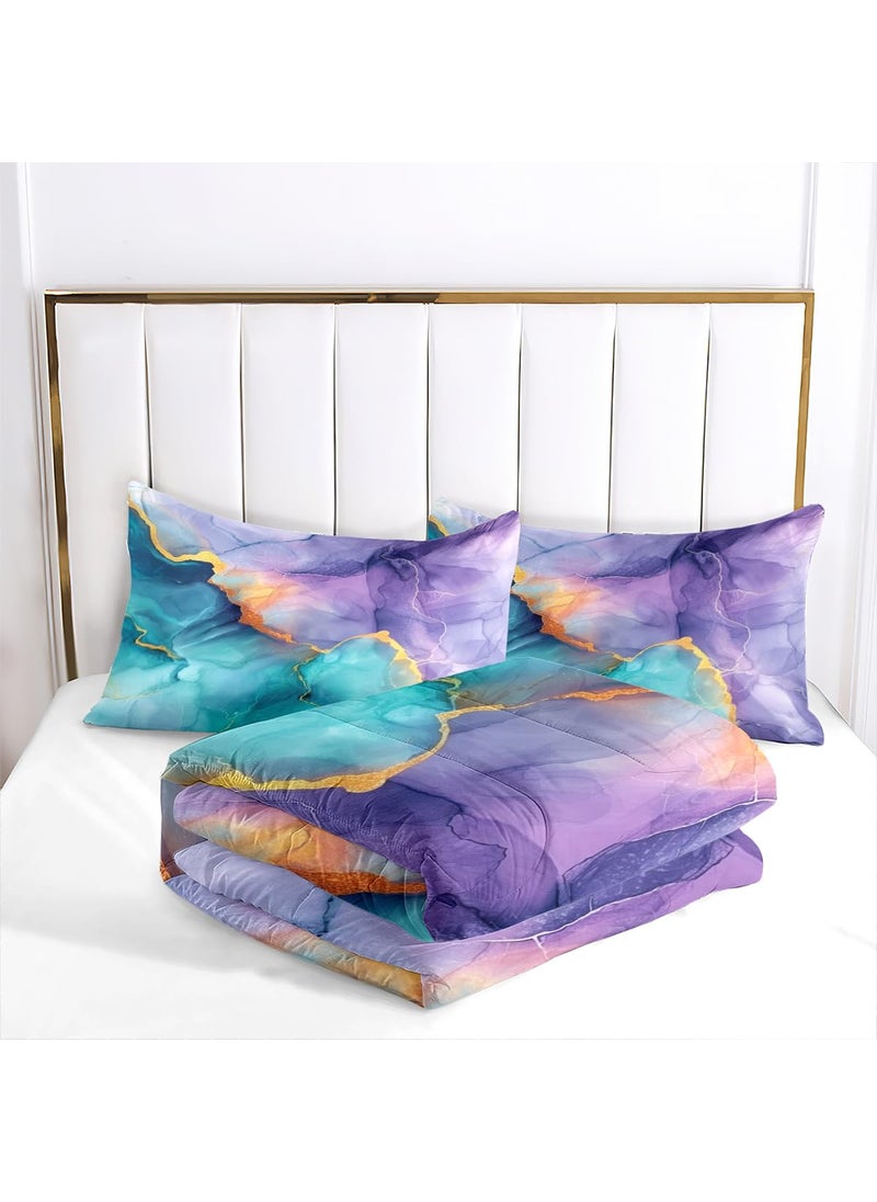 CCoutueChen CCoutueChen Blue Purple Marble Comforter Set Queen Size Teal Ombre Abstract Bedding Set Women Men Modern Aesthetic Comforters 3 Pieces Gold Marbling Art Bed Sets Soft Lightweight 90x90 Comforter Sets  - Image 4