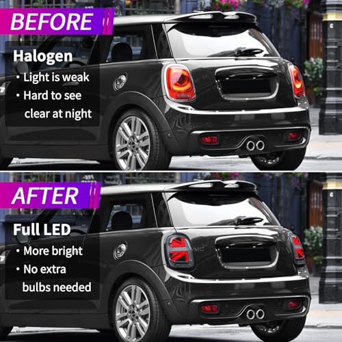 Archaic Tail Lights Assembly for Mini Cooper F55-57, Tail Lamp with Sequential Turn Signal Light, Full LED Rear Light Union Jack Light for Mini Cooper 2014-2021, Plug&Play, Pair, White - Image 5