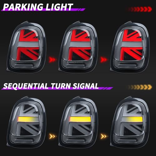 Archaic Tail Lights Assembly for Mini Cooper F55-57, Tail Lamp with Sequential Turn Signal Light, Full LED Rear Light Union Jack Light for Mini Cooper 2014-2021, Plug&Play, Pair, White - Image 3