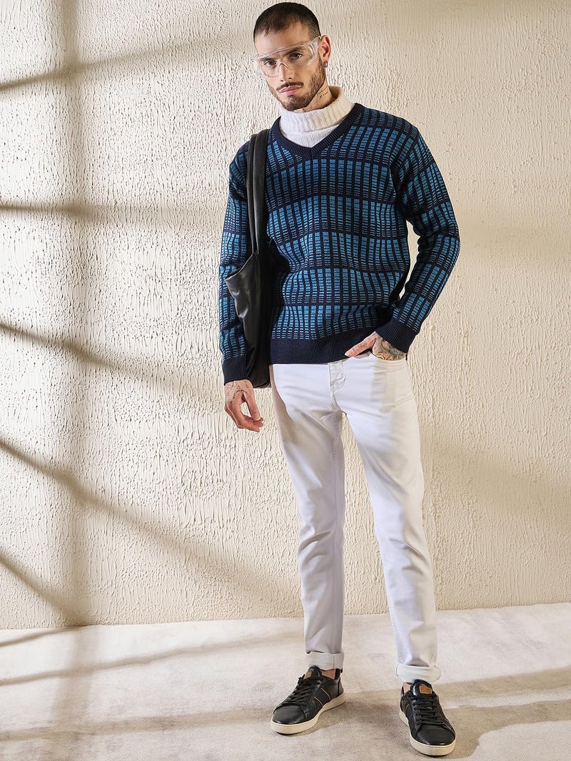Pivl Men's Winter V Neck Sweater- Warmth and Style for The Season_Navy_M - Image 5