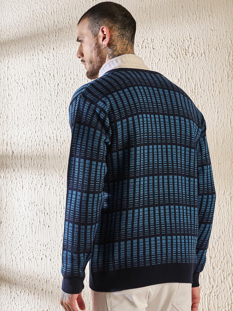 Pivl Men's Winter V Neck Sweater- Warmth and Style for The Season_Navy_M - Image 3