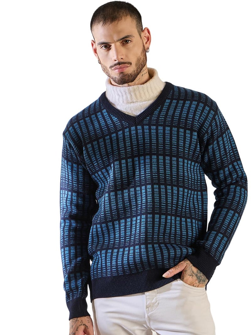 Pivl Men's Winter V Neck Sweater- Warmth and Style for The Season_Navy_M - Image 1