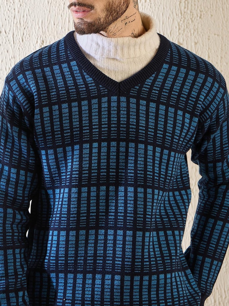 Pivl Men's Winter V Neck Sweater- Warmth and Style for The Season_Navy_M - Image 4