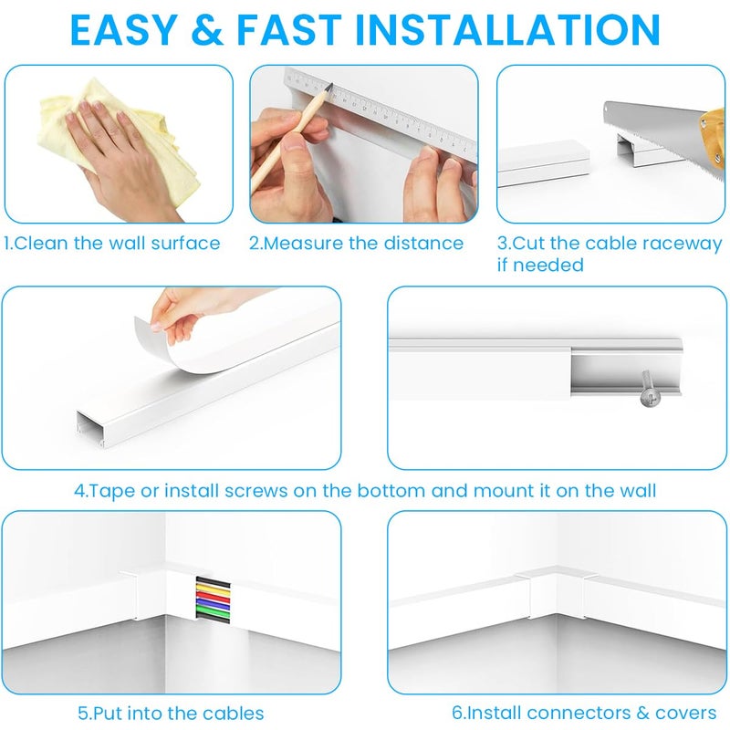 Serplex PVC Cable Cord Holder Hider 157 Inch Cord Covers for Wires on Wall Cable Hider Cord Organizer Wire Covers for Cords on Wall Wire Hiders for TV on Wall 10x L157 x W095 x H055in - Image 4