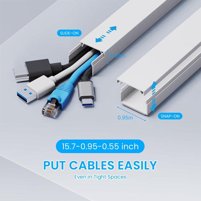 Serplex PVC Cable Cord Holder Hider 157 Inch Cord Covers for Wires on Wall Cable Hider Cord Organizer Wire Covers for Cords on Wall Wire Hiders for TV on Wall 10x L157 x W095 x H055in - Image 2