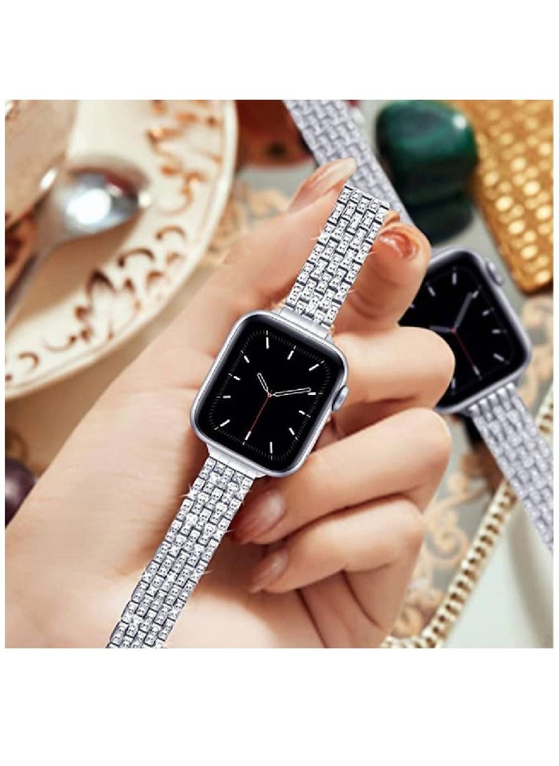 GENNEXT - Women Slim Jewelry Bling Band Diamond Rhinestone Bracelet For Apple Ultra Watch 49mm Silver - Image 1