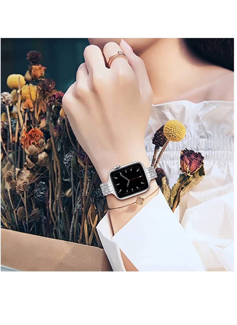 GENNEXT - Women Slim Jewelry Bling Band Diamond Rhinestone Bracelet For Apple Ultra Watch 49mm Silver - Image 1