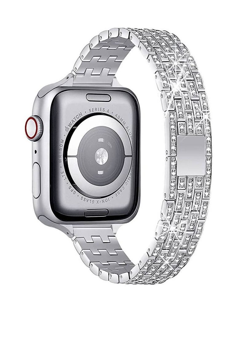GENNEXT - Women Slim Jewelry Bling Band Diamond Rhinestone Bracelet For Apple Ultra Watch 49mm Silver - Image 1
