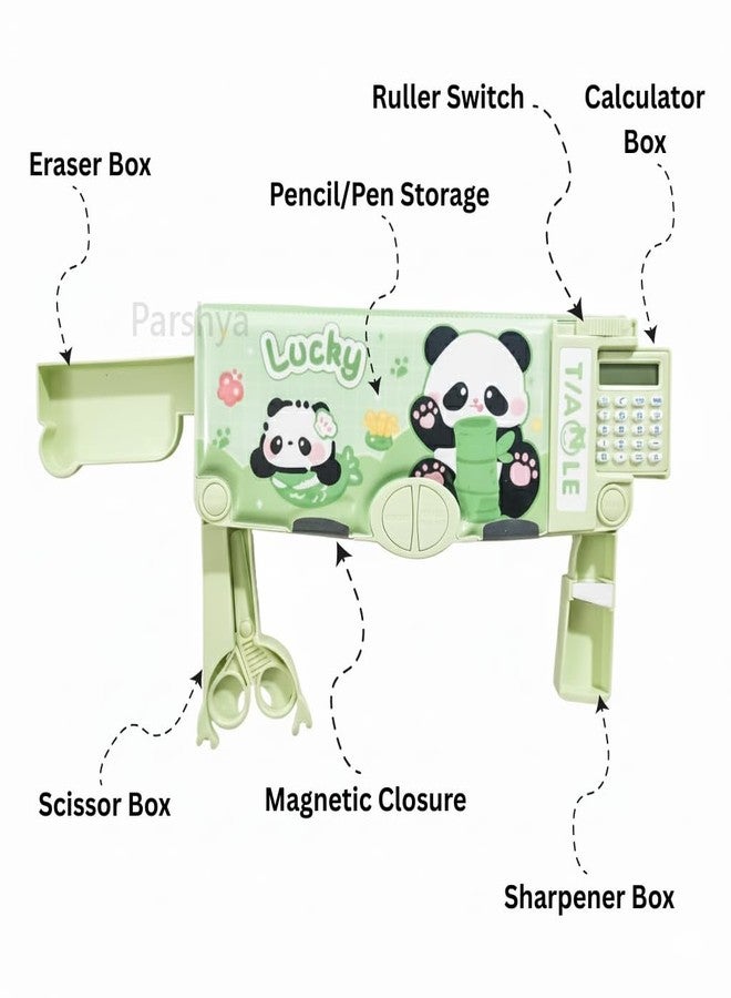 Parshya Magnetic Multi-Functional Pencil Box for Boys & Girls | Built-in Calculator, Dual Sharpener | Large Capacity Compass Box | Durable Stationery Organizer for Kids - Image 4