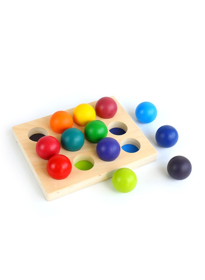 Montessori Rainbow Sorting Ball 12 Color Matching Board Color Cognitive Kindergarten Children's Educational Early Education Wooden Toys-Color:12 Rainbow Picking Ball Matching Toy  - Image 2