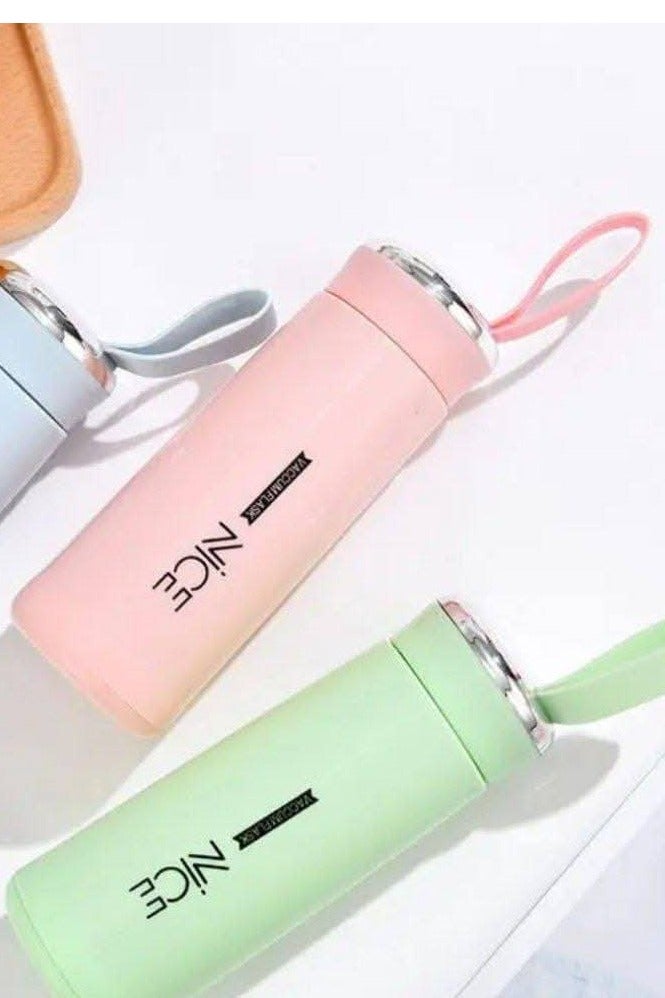 سيمهو مج  نايس للمشروبات زجاج مغطي بالبلاستيك صحي وأمن-قارورة حرارية 400 مل بغطاء فضي ومقبض للحفاظ على الحرارة باردة او ساخنة ، قفل محكم لمنع تسرب السوائل - Image 3