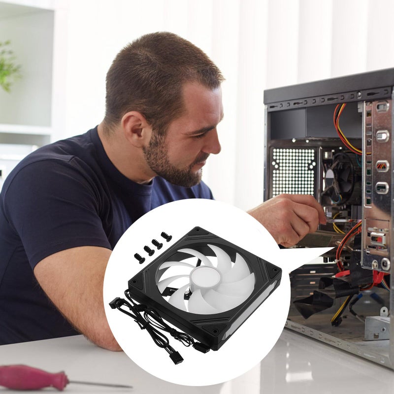 مروحة تبريد بيضاء ARGB 14 سم مع مرآة لا نهائية 5V PWM 3 دبوس لحالات الكمبيوتر وتبريد المعالج - Image 5