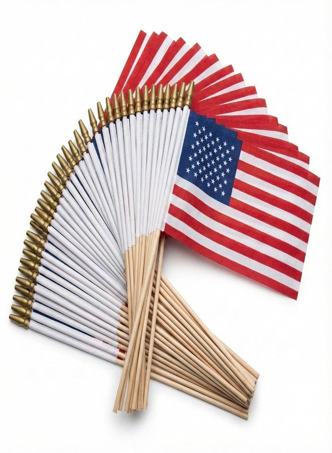 C CRYSTAL LEMON Pack of 100, Small US American Handheld Flags, 4x6 Inch Golden Spear Tip, Stick Flags by - Image 1