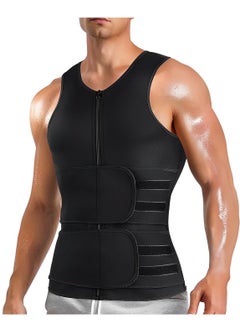 OUYoo Sauna Vest for Men with Waist Trainer Zipper Neoprene Sauna Sweat Suit Tank Top Workout Waist Trimmer Vest  - Image 1