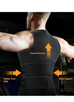 OUYoo Sauna Vest for Men with Waist Trainer Zipper Neoprene Sauna Sweat Suit Tank Top Workout Waist Trimmer Vest  - Image 2