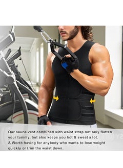 OUYoo Sauna Vest for Men with Waist Trainer Zipper Neoprene Sauna Sweat Suit Tank Top Workout Waist Trimmer Vest  - Image 3
