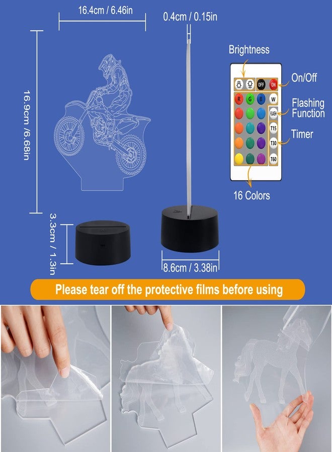 FULLOSUN Dirt Bike Gifts, Motocross 3D Night Light for Kids for Xmas Holiday Birthday Gifts for Kids Motorcycle Fan with Remote Control 16 Colors Changing + 4 Changing Mode + Dim Function - Image 3