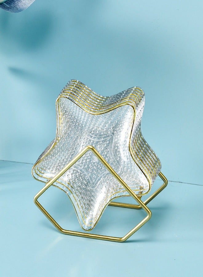 MIXDE 6 Pack Starfish Shaped Clear Plastic Plates Dessert Plates Snack Dishes With Rack 14.5*15.5*2.5cm For Home Kitchen Office - Image 1
