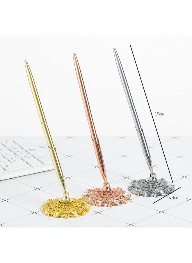 lasenersm 1 Piece Pen Holder Hollow Round Pen Holder Signing Pen Set Pen Stand Guest Sign In Pen And Pen Stand Set Wedding Signing Pen Set Wedding Guest Book Pen With Stand, Golden  - Image 2