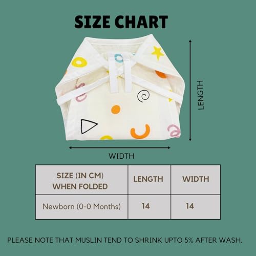 Teetar 100% Cotton Muslin Langots for Newborns (0 Months) | Pack of 5 Reusable Cloth Nappies with 5-Layer Absorbent Insert | Soft, Breathable, Washable Baby Diapers for Up to 5 kg (Multicolour) - Image 5