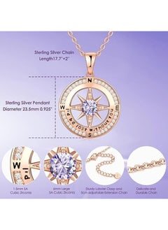 Zifeel Compass Necklace Gifts for Women wife - S925 Sterling Silver Birthstone Necklaces for Women - Anniversary Birthday Gifts for Her Wife Girlfriend - Valentines Day Mom Mother’s Day  Gifts  - Image 5