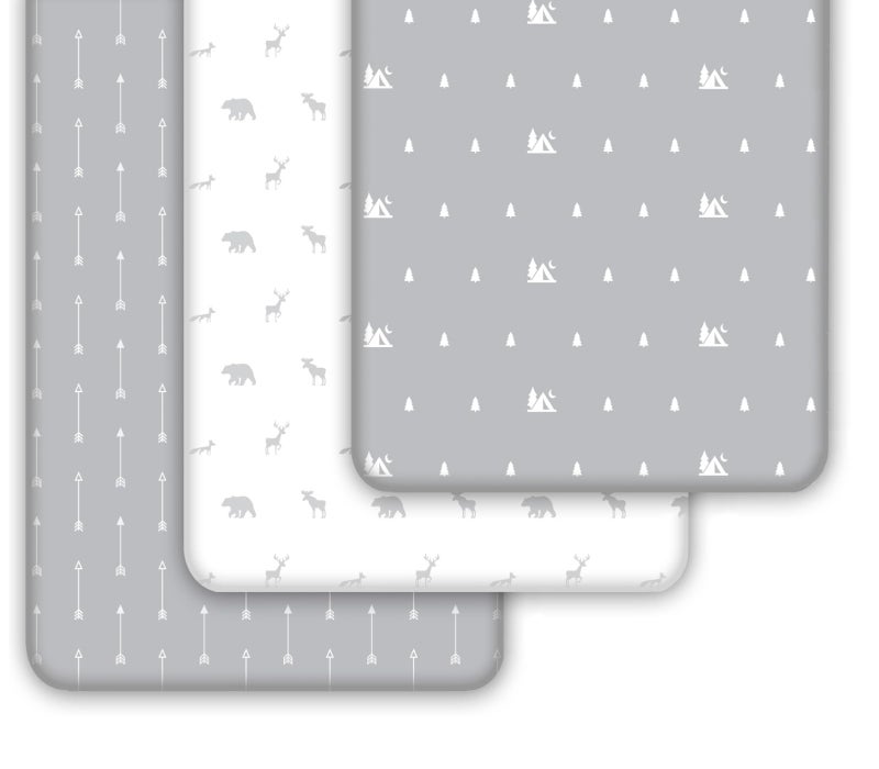 GrowWILD Fitted Unisex Crib Sheets (3 Pack) by GROW WILD - Jersey Knit Cotton Crib Sheets for Boys or Girls, 52” x 28” x 9” Crib Bedding Set (Woodland Gray and White) - Image 2