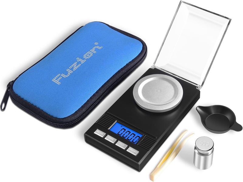 Fuzion Milligram Scale 50g0001g Portable Jewelry Scale 001 Gram Accuracy Mg Scale Powder Scale Microgram Scale Milligram Scale for Powder with TrayTweezersCalibration Weight