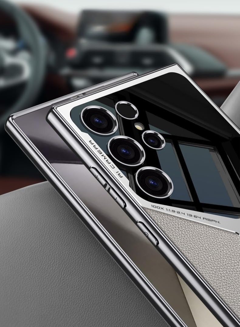 general Case Compatible with Samsung Galaxy S24 Ultra Case, Luxury Electroplated Plain Leather Soft TPU Frame Camera Protection Cover for Samsung Galaxy S24 Ultra - Image 3