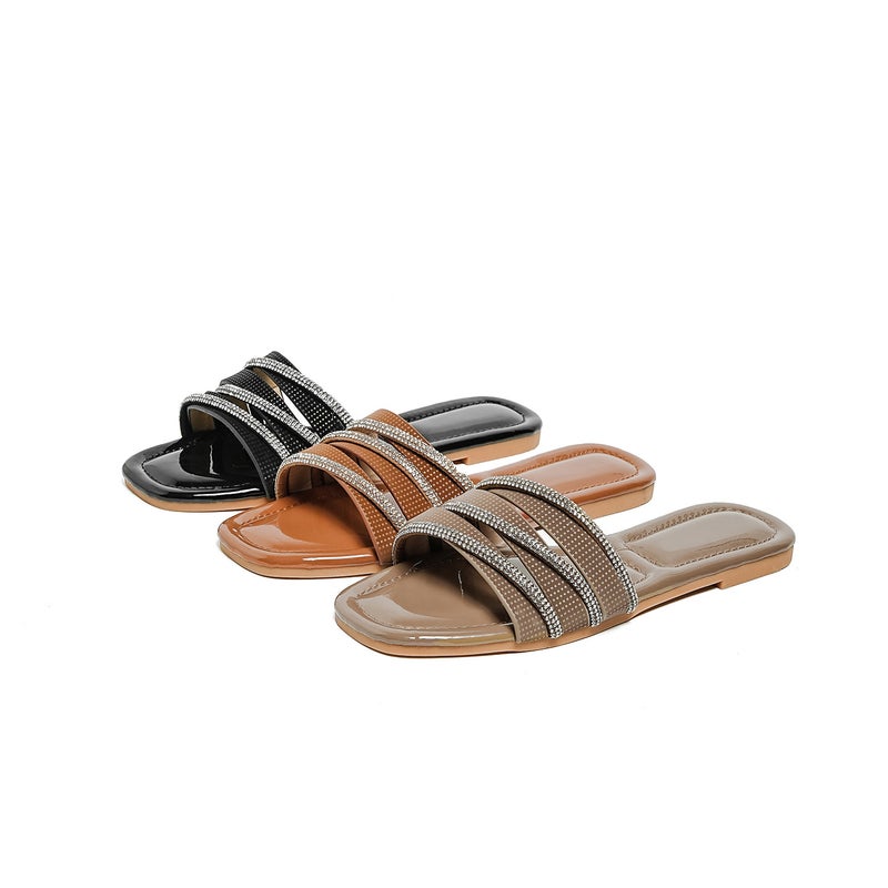 Bohemian Style 2025 New Women''s Sandals with Rhinestones, Fashionable Beach Soft-Soled Outdoor Versatile Flat Slippers Size 33 - Image 5