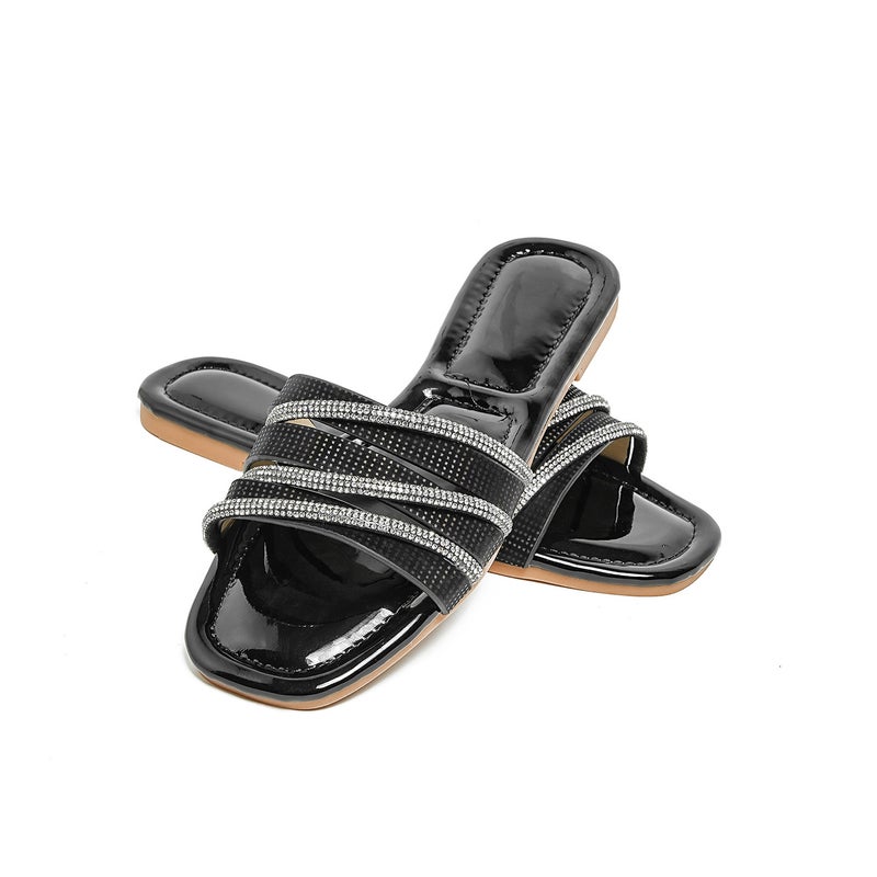 Bohemian Style 2025 New Women''s Sandals with Rhinestones, Fashionable Beach Soft-Soled Outdoor Versatile Flat Slippers Size 33 - Image 2