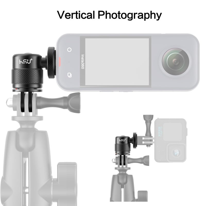 HSU Vertical Mount for GoPro, Aluminum 90 Degree Direction Adapter, 1/4"-20 Screw Tripod Mount for GoPro Hero 13/12/11/10/9/8/Insta360 X5/X4/X3, DJI Osmo Action 5/4/3 AKASO Action Camera and More - Image 4