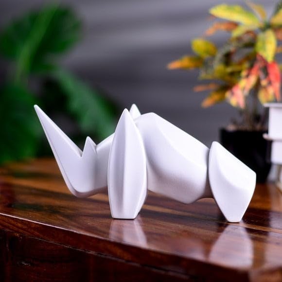 Artarium Resin Abstract Art Rhino Figurine Showpiece | Decorative Items - Home Decor | Showpiece for Tablewarer Office and Gifting (White) - Image 5