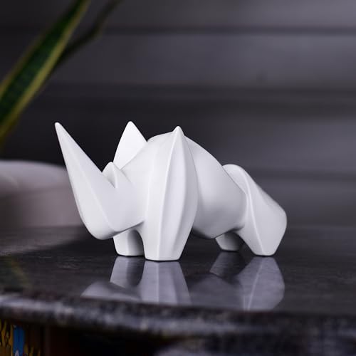 Artarium Resin Abstract Art Rhino Figurine Showpiece | Decorative Items - Home Decor | Showpiece for Tablewarer Office and Gifting (White) - Image 3
