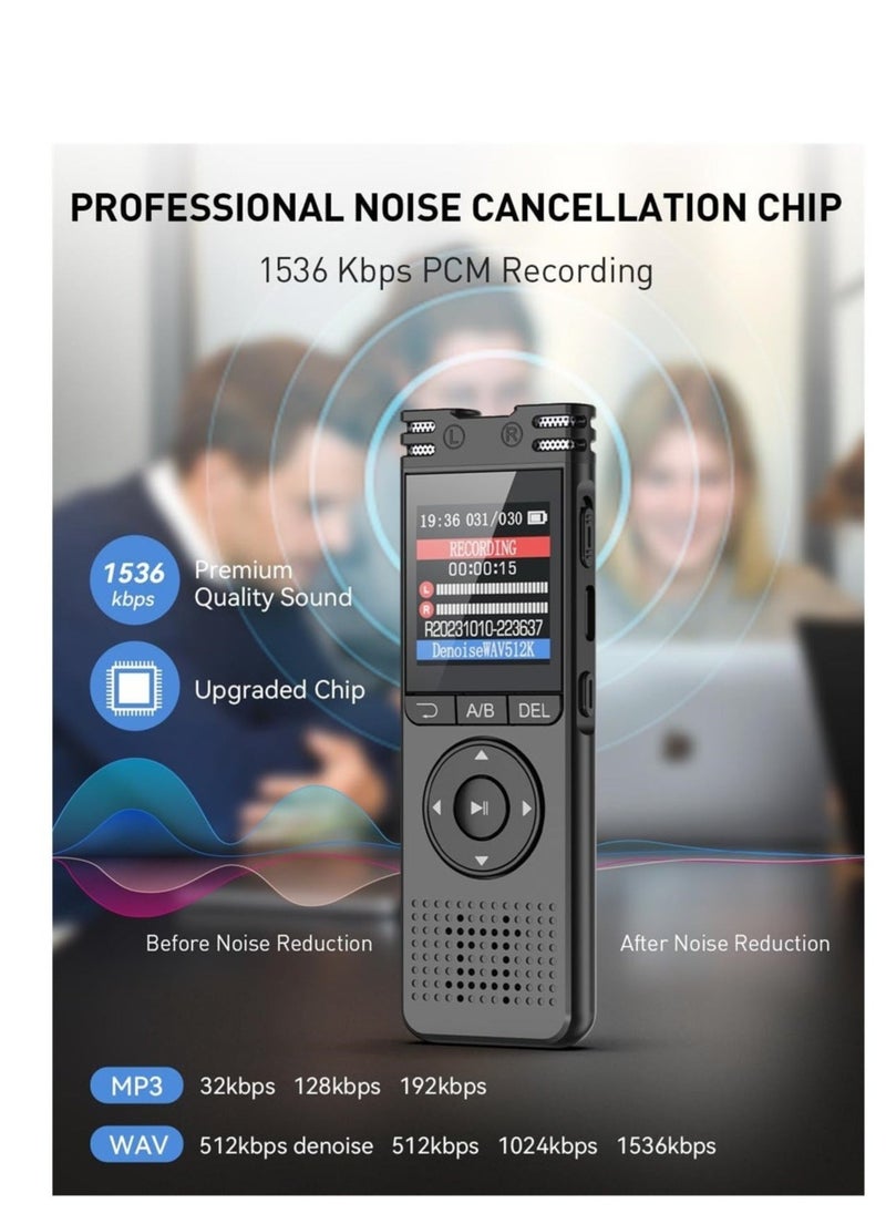 New 64GB Digital Voice Recorder With Playback Voice Activated Color Screen Sound Audio Recorder For Interview/Meeting/Class MP3