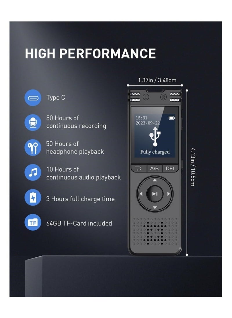 New 64GB Digital Voice Recorder With Playback Voice Activated Color Screen Sound Audio Recorder For Interview/Meeting/Class MP3