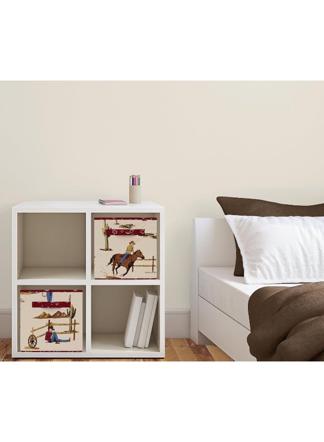 Sweet Jojo Designs Tan and Red Cowboy Foldable Fabric Storage Cube Bins Boxes Organizer Toys Kids Baby Childrens for Wild West Collection Set of 2 - Image 2