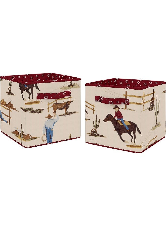 Sweet Jojo Designs Tan and Red Cowboy Foldable Fabric Storage Cube Bins Boxes Organizer Toys Kids Baby Childrens for Wild West Collection Set of 2 - Image 1