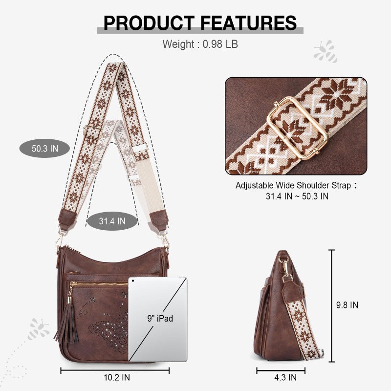 KITEVIUN Medium Crossbody Bags for Women Trendy, Women's Butterfly Shoulder Handbags with Tassel - Image 5