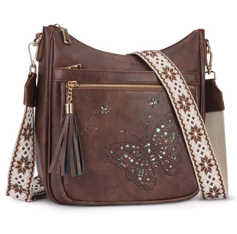 KITEVIUN Medium Crossbody Bags for Women Trendy, Women's Butterfly Shoulder Handbags with Tassel - Image 1