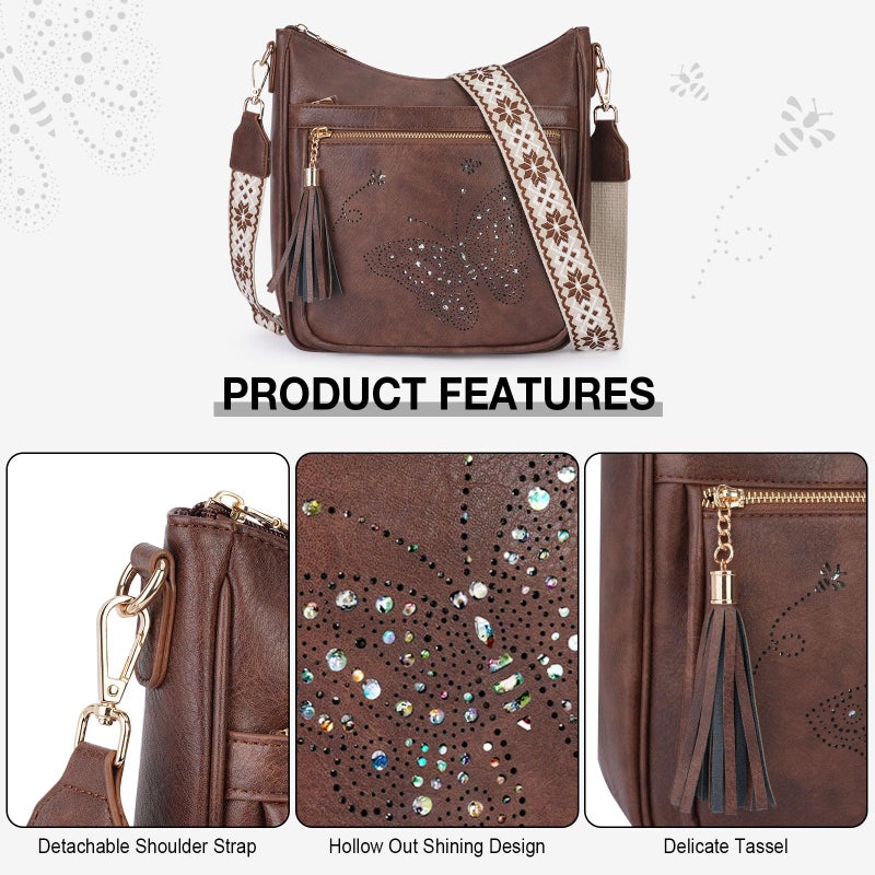 KITEVIUN Medium Crossbody Bags for Women Trendy, Women's Butterfly Shoulder Handbags with Tassel - Image 4