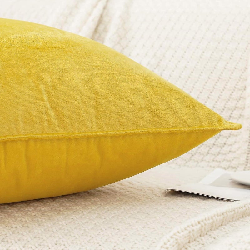 VAKADO Throw Pillow Covers 18x18 Set of 2 Yellow Spring Velvet Decor Decorative Couch Cushion Euro with Fringe Pillowcases Home Bed Decoration for Sofa Bedroom Office Indoor - Image 4