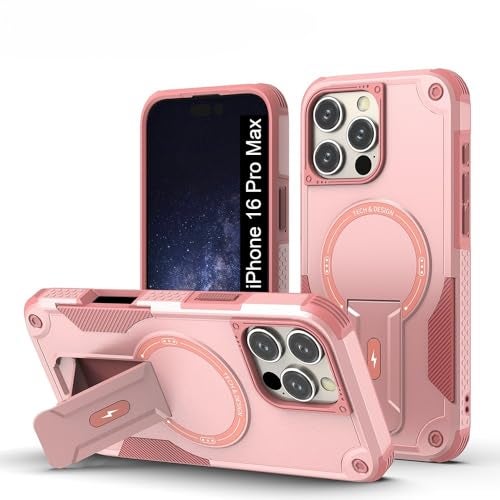 US LITE Back Cover for iPhone 16 Pro Max with Portable Kickstand | Mag-Safe Compatible Magnetic Case | Shockproof Military Grade Protection | Extreme Protection Phone Cover – Pink - Image 1