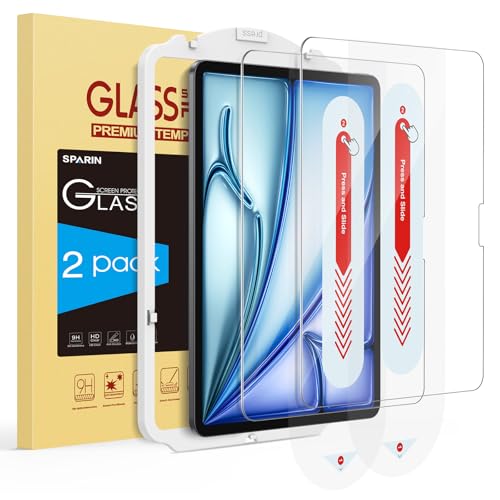 SPARIN Screen Protector for iPad Air 11 Inch M3/M2 (2025/2024, 7th/6th Generation), Auto-Alignment Frame, 9H Tempered Glass Film, Apple Pencil Compatible and Case Friendly, Ultra Clear [2 Pack] - Image 1