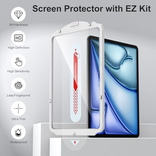 SPARIN Screen Protector for iPad Air 11 Inch M3/M2 (2025/2024, 7th/6th Generation), Auto-Alignment Frame, 9H Tempered Glass Film, Apple Pencil Compatible and Case Friendly, Ultra Clear [2 Pack] - Image 5
